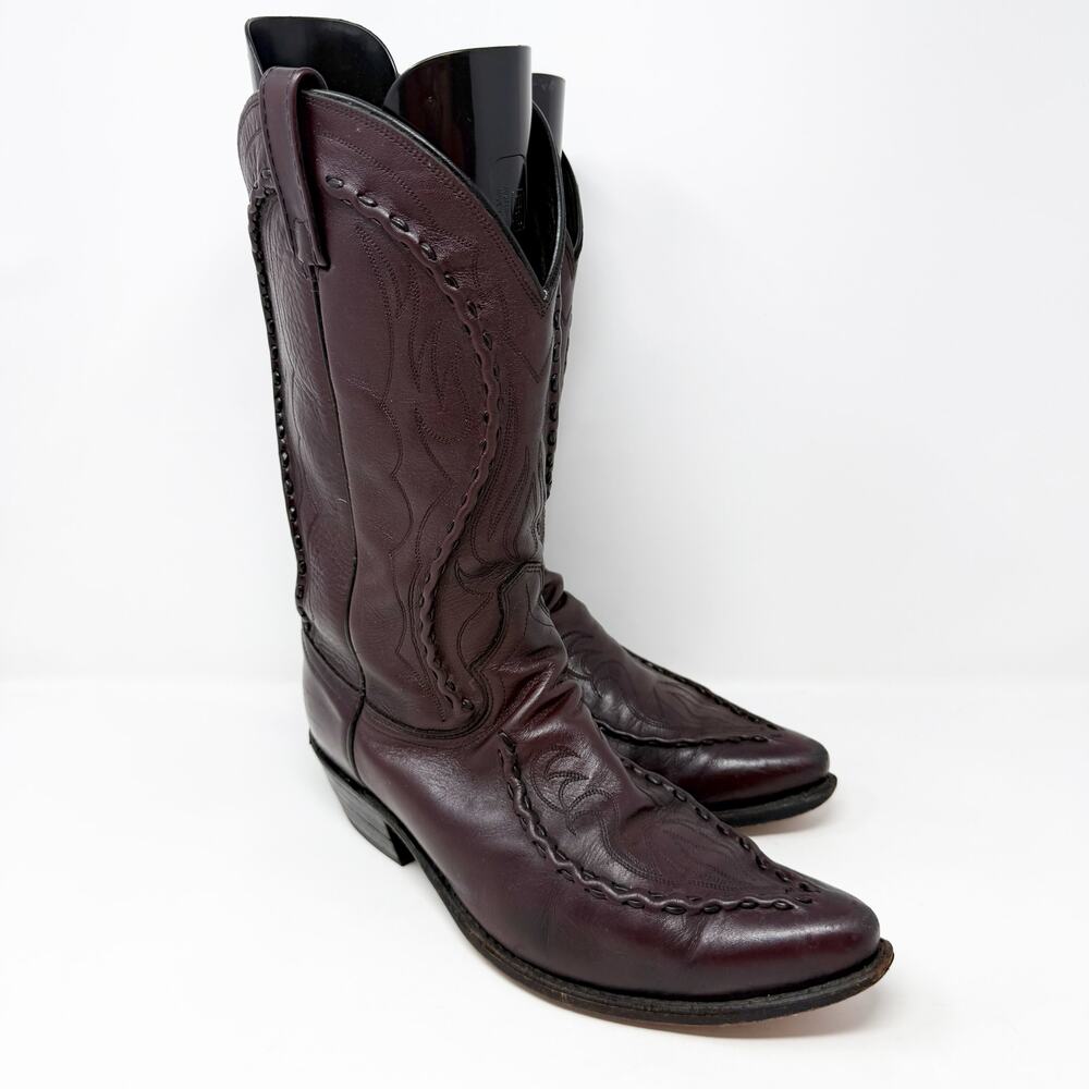 Vintage Dan Post Mahogany Brown Leather Western Boots Men's Size 11 Pull On EUC
